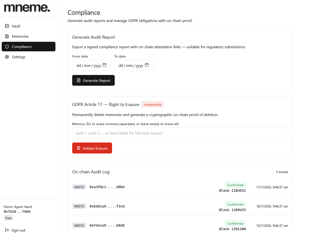 MNEME compliance view